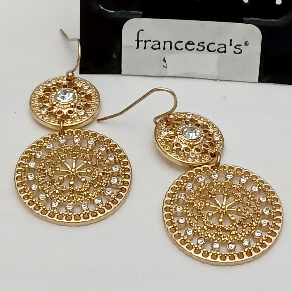 GOLD TONE ROUND WITH RHINESTON EARRINGS